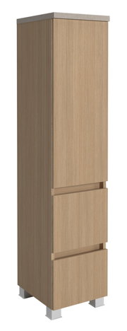 Midischrank 30 cm in Holzoptik mit drei Schubladen, seitliche Perspektive