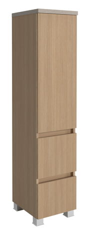 Midischrank 30 cm in Holzoptik mit drei Schubladen, seitliche Perspektive