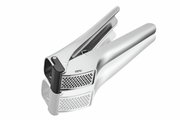 Silberne Knoblauchpresse GARLICO aus Edelstahl, seitliche Perspektive