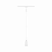 Weißes Schienenpendel Cover, hängend von einer Decke, frontal betrachtet.