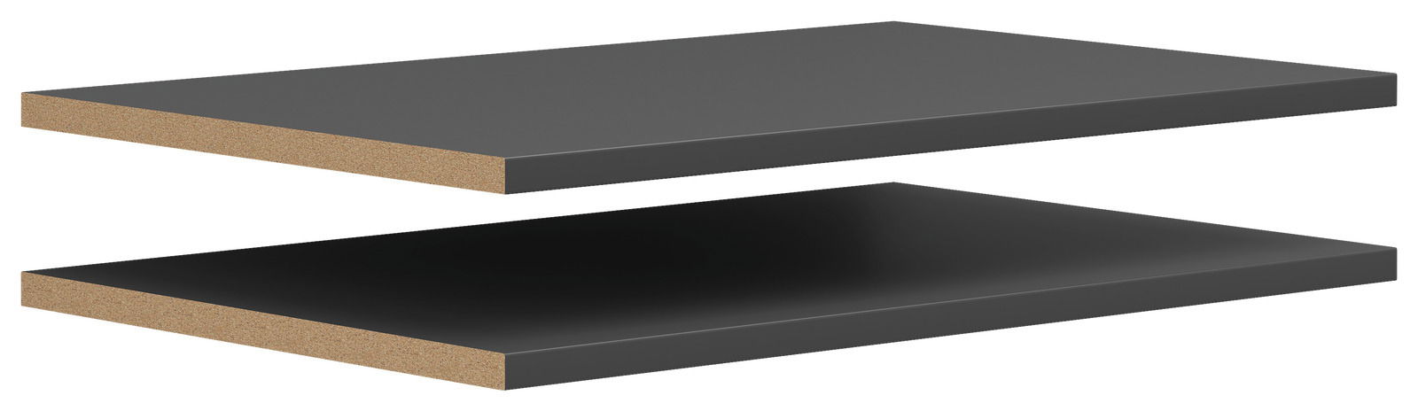 Carryhome Einlegeboden 2er MULTISTAURAUM Zwei schwarze Einlegeböden aus Holzwerkstoff, seitliche Perspektive.