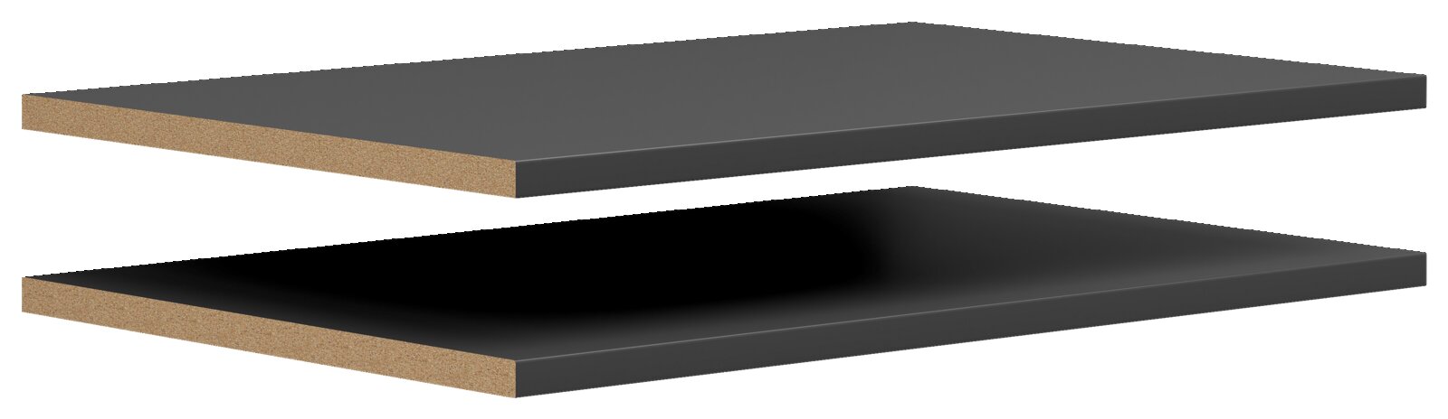 Carryhome Einlegeboden 2er MULTISTAURAUM Zwei schwarze Einlegeböden aus Holzwerkstoff, seitliche Perspektive.