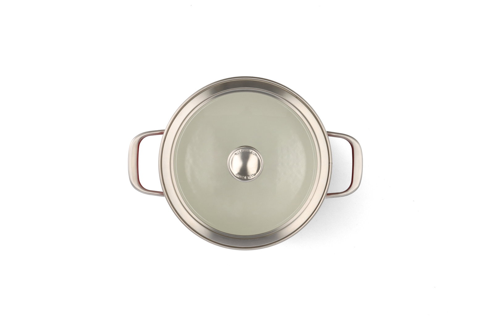 Topf mit Glasdeckel und zwei Griffen, Ansicht von oben