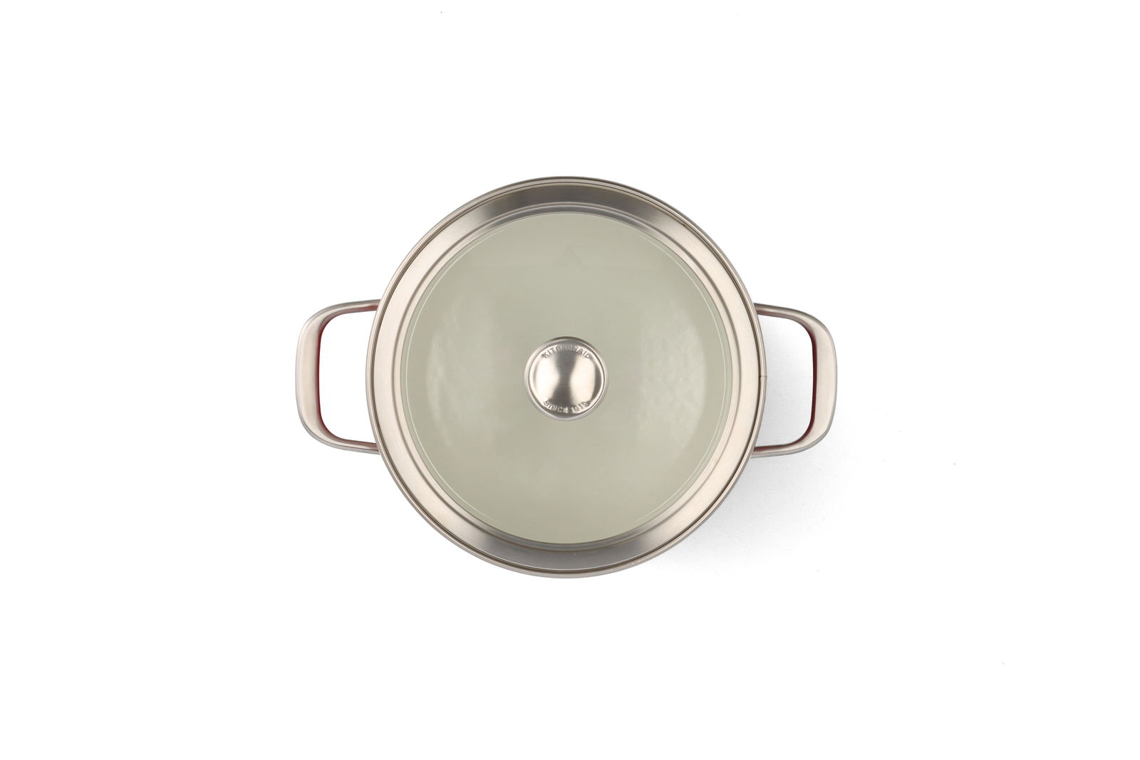 Topf mit Glasdeckel und zwei Griffen, Ansicht von oben