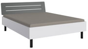 Modernes Futonbett mit grauem Kopfteil und weißem Rahmen, seitliche Perspektive