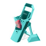 Nicer Dicer Mando, Set 10-tlg., in türkis, seitliche Perspektive, mit transparentem Behälter und roten Früchten.