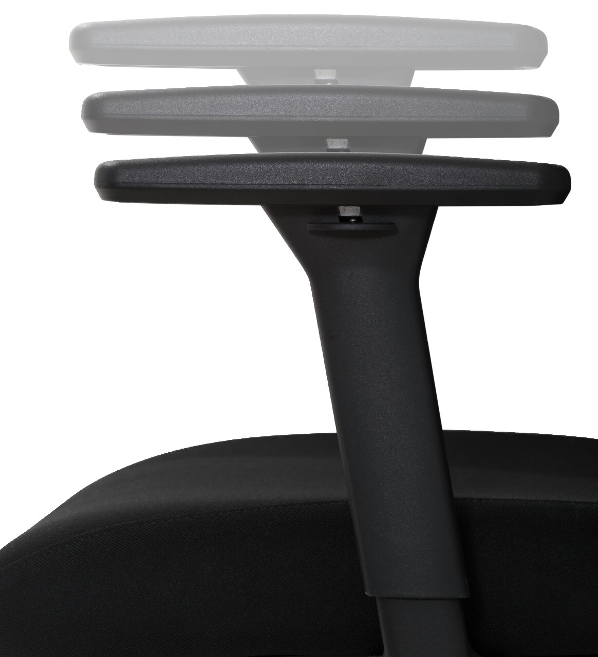 Verstellbare Armlehne eines Bürostuhls, seitliche Perspektive