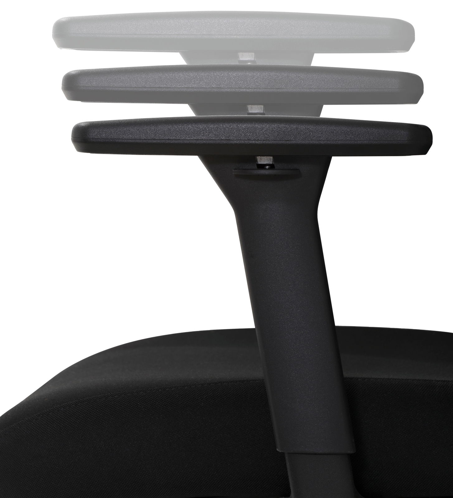 Verstellbare Armlehne eines Bürostuhls, seitliche Perspektive