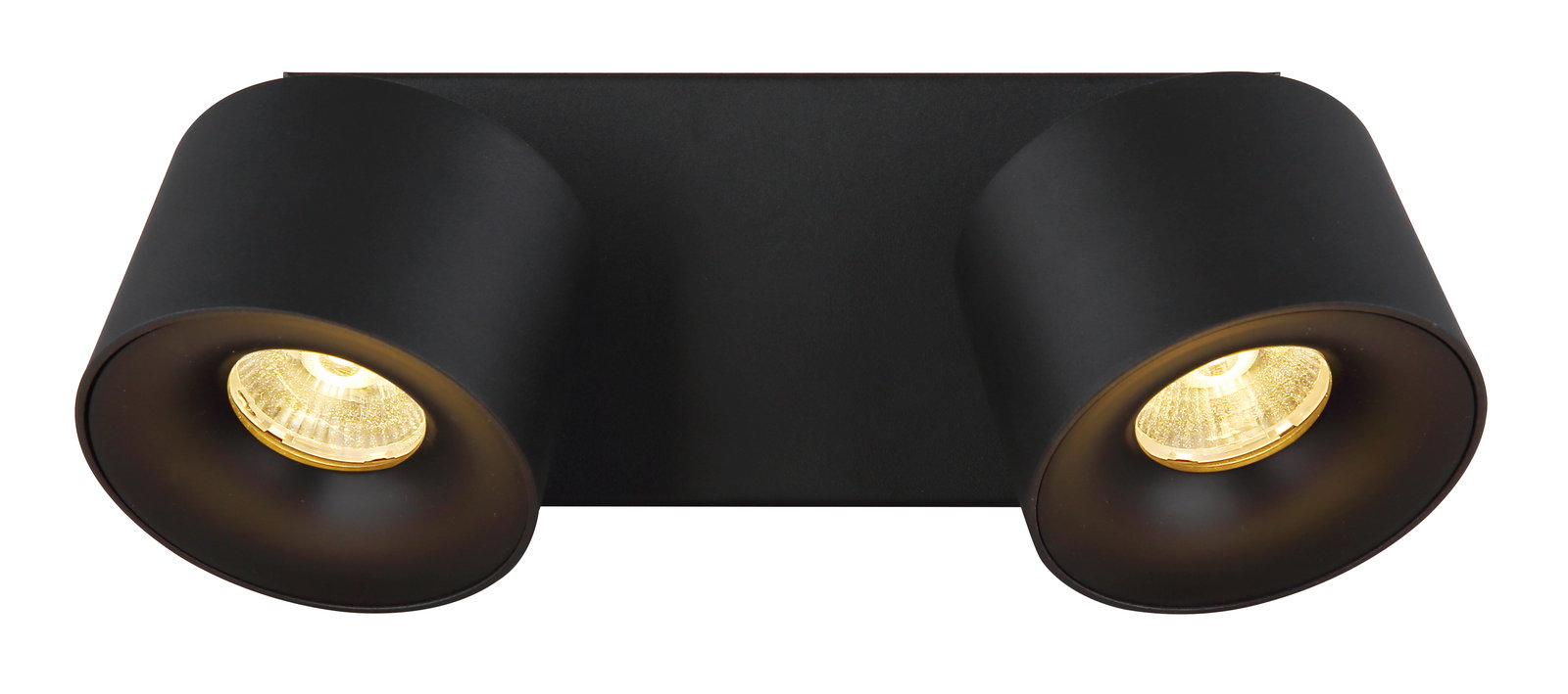 Schwarzer LED Strahler mit zwei runden Leuchten, Ansicht von vorne