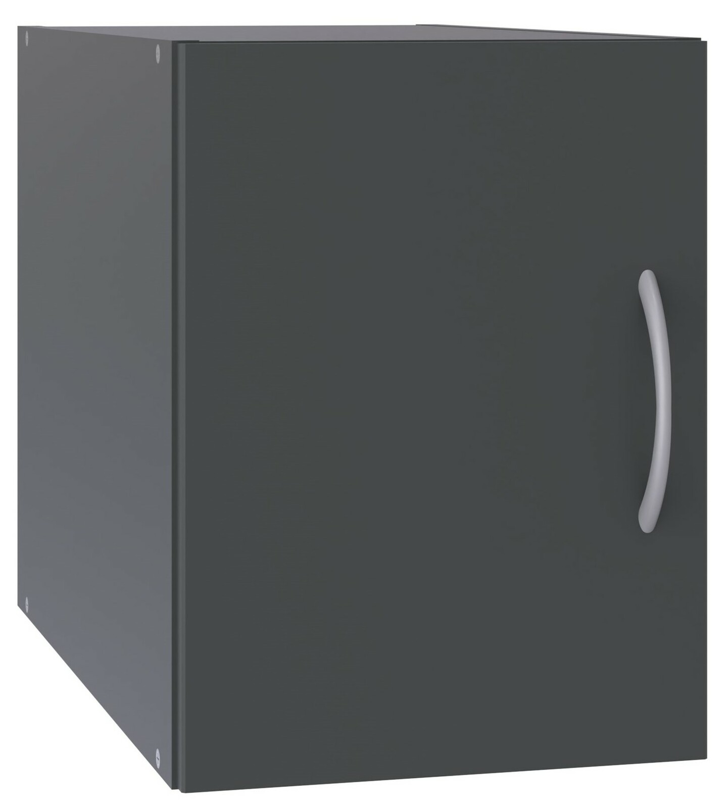 XORA Aufsatz T54 MULTIRAUMKONZEPT Schwarzer Schrankaufsatz mit silbernem Griff, seitliche Perspektive