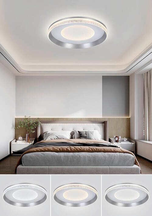 Novel LED-plafondlamp DECKENLEUCHTE Moderne led-plafondlamp in een stijlvolle slaapkamer, van onderaf gezien.