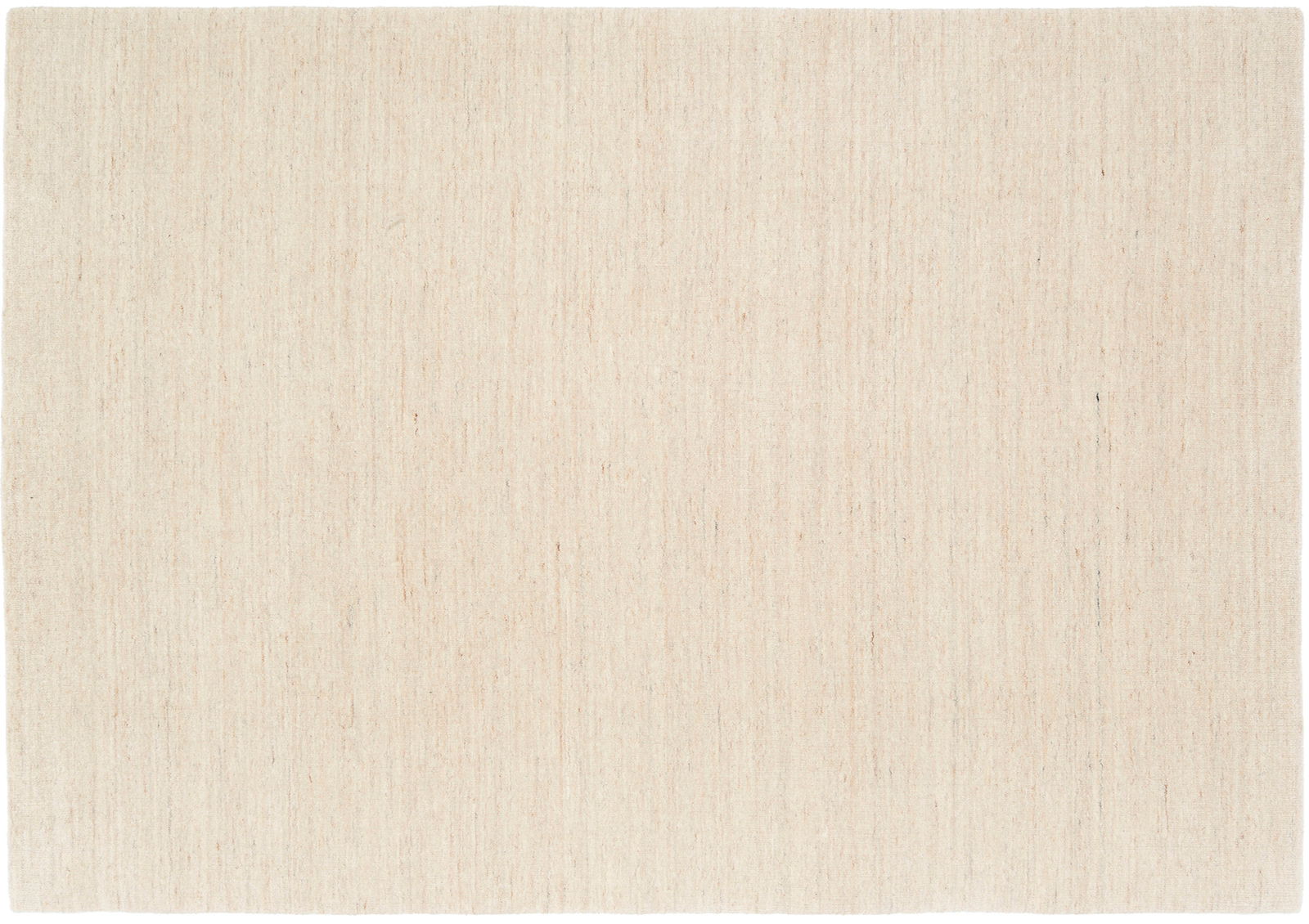 Beiger Wollteppich in Draufsicht, schlichtes Design