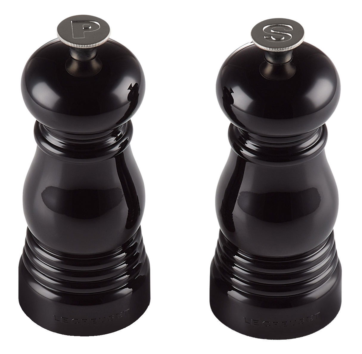 Schwarzes Mühlen-Set bestehend aus Salz- und Pfeffermühle, Vorderansicht