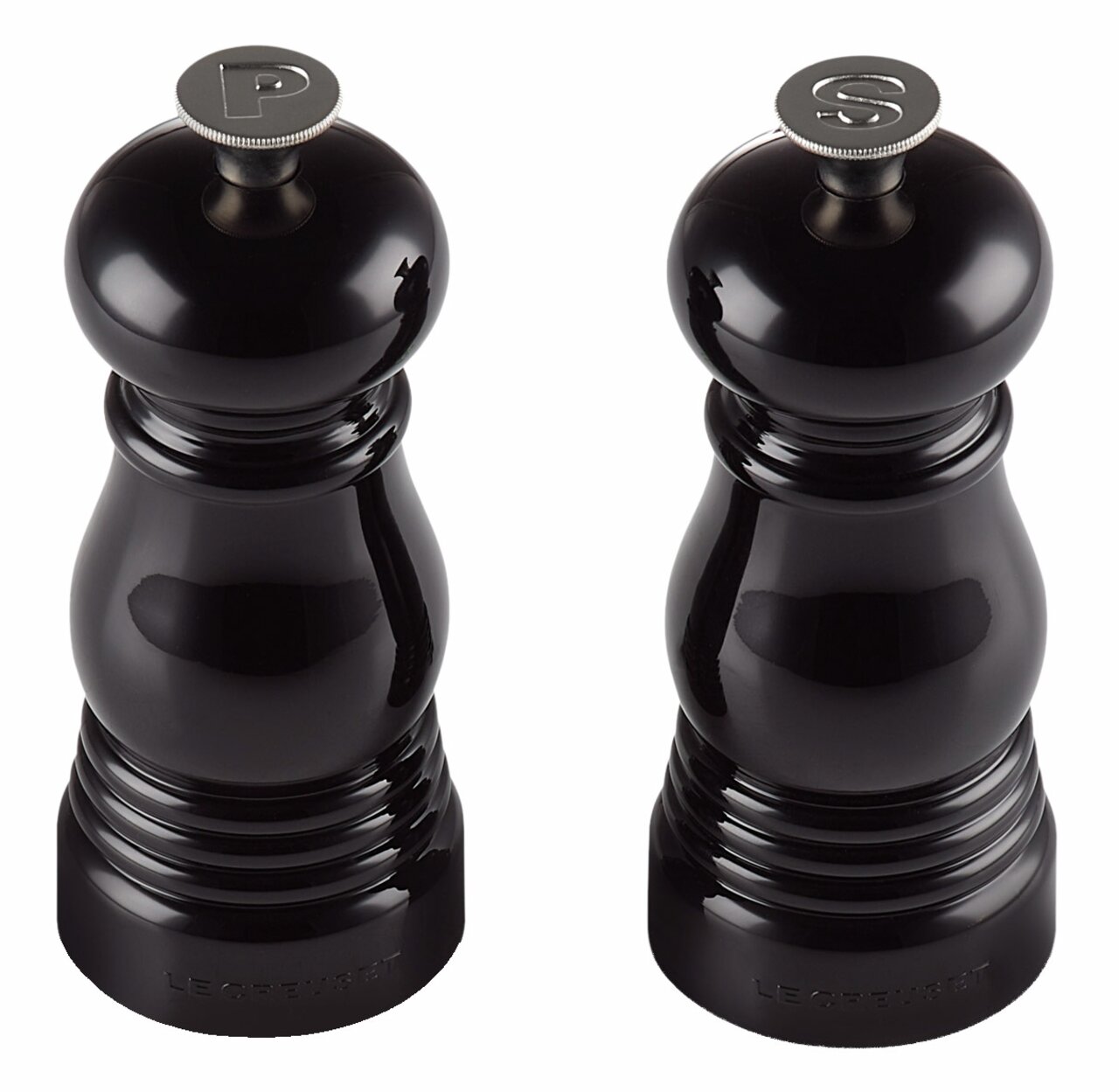 Schwarzes Mühlen-Set bestehend aus Salz- und Pfeffermühle, Vorderansicht