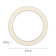 Runde LED-Deckenleuchte mit einem Durchmesser von 35 cm und einer Höhe von 3,9 cm, Ansicht von oben.
