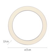 Runde LED-Deckenleuchte mit einem Durchmesser von 35 cm und einer Höhe von 3,9 cm, Ansicht von oben.