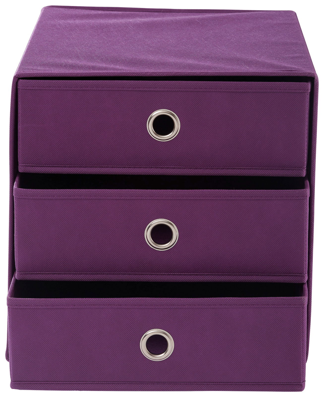 Carryhome Stoffbox mit Schubfächer CUBUS Lila Stoffbox mit drei Schubfächern, frontal betrachtet