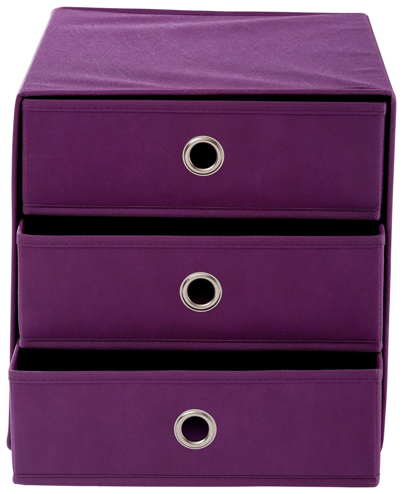 Carryhome Stoffbox mit Schubfächer CUBUS Lila Stoffbox mit drei Schubfächern, frontal betrachtet