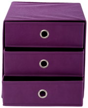 Lila Stoffbox mit drei Schubfächern, frontal betrachtet