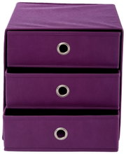 Lila Stoffbox mit drei Schubfächern, frontal betrachtet