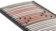 Federholzrahmen Fit S in seitlicher Perspektive mit elastischen Holzlatten und schwarzen Halterungen.
