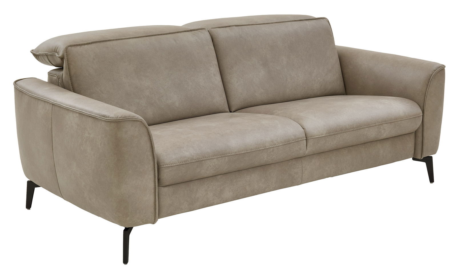 Beiges 2,5-Sitzer-Sofa Valdera mit schwarzen Beinen, seitliche Perspektive