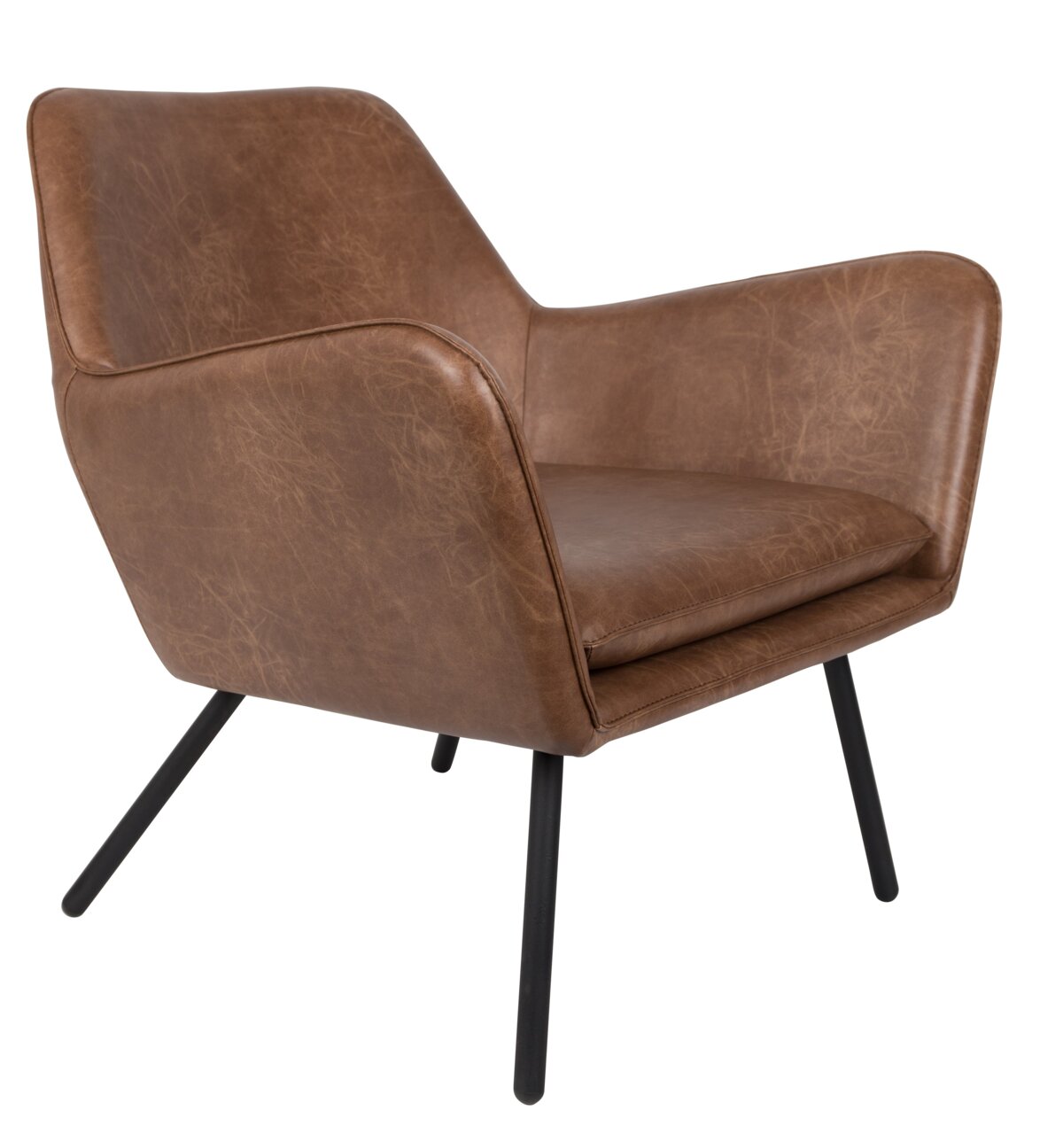 Z2 Fauteuil BON Moderner brauner Ledersessel mit schwarzen Metallbeinen, seitliche Perspektive