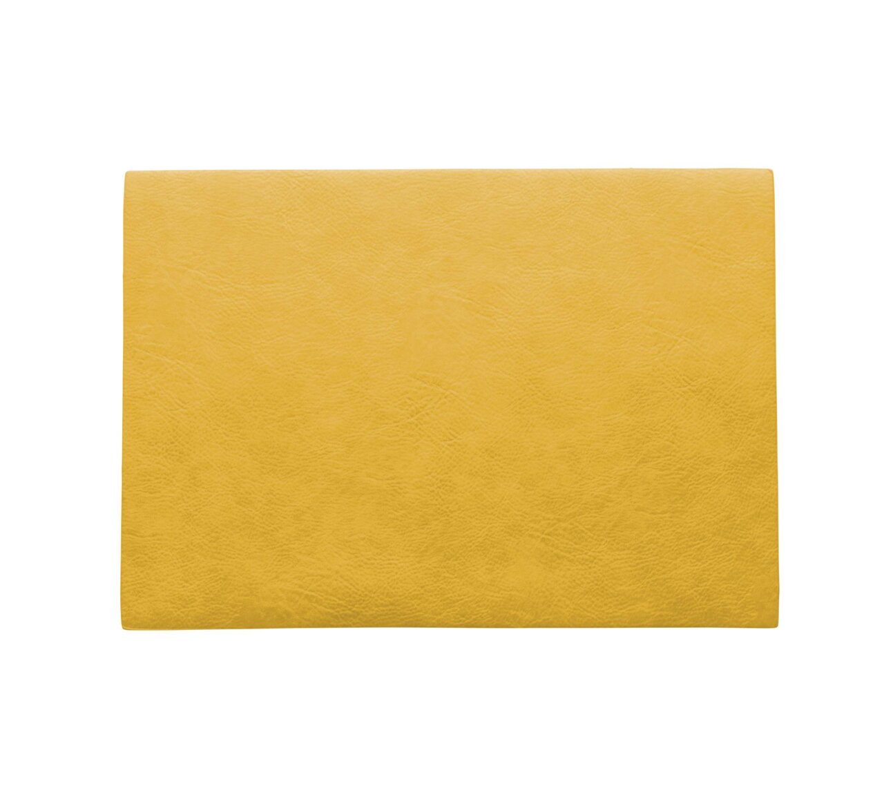 Gele placemat gezien vanuit vogelperspectief, rechthoekig en met structuur.