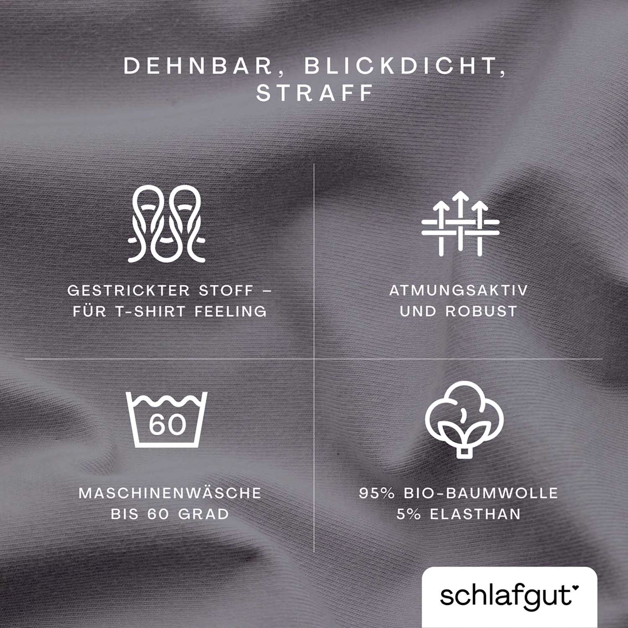 Graues Spannbettlaken aus 95% Bio-Baumwolle und 5% Elasthan, dehnbar, blickdicht und straff, mit gestricktem Stoff für T-Shirt Feeling, atmungsaktiv und robust, maschinenwaschbar bis 60 Grad, Draufsicht.