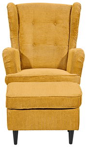 Gelber Sessel mit geripptem Stoff, Frontalansicht
