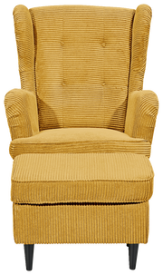 Gelber Sessel mit geripptem Stoff, Frontalansicht