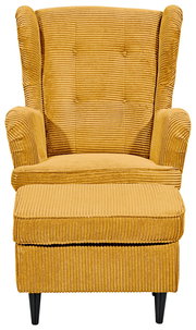 Gelber Sessel mit geripptem Stoff, Frontalansicht