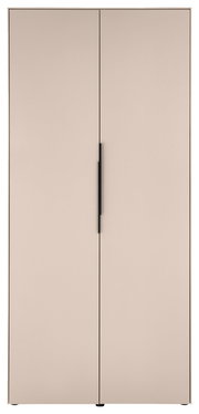 Zweitüriger Kleiderschrank in Beige mit langen schwarzen Griffen, frontale Ansicht