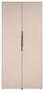Zweitüriger Kleiderschrank in Beige mit langen schwarzen Griffen, frontale Ansicht