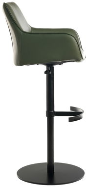 Moderner Barhocker in Olivgrün, seitliche Ansicht