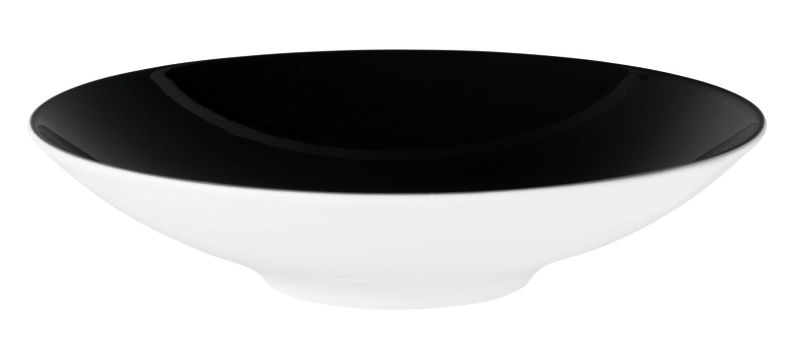 Schwarzer und weißer Pasta-/Suppenteller, 23 cm, seitliche Perspektive