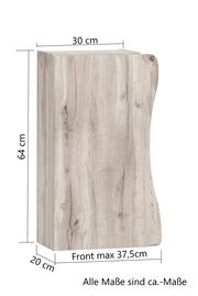 Hängeschrank aus Holz mit natürlicher Maserung, Maße 30 cm Breite, 64 cm Höhe, 20 cm Tiefe, Frontansicht