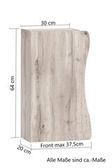 Hängeschrank aus Holz mit natürlicher Maserung, Maße 30 cm Breite, 64 cm Höhe, 20 cm Tiefe, Frontansicht