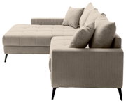Beige Ecksofa mit geripptem Stoffbezug, linke Perspektive