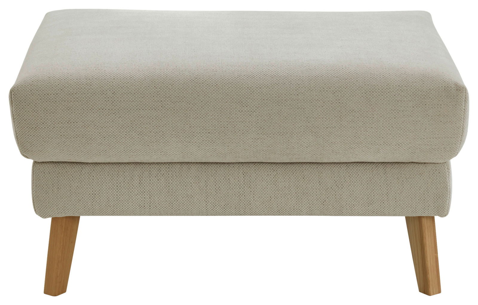 Beiger Hocker XL mit Holzbeinen, Frontalansicht