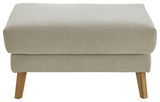 Beiger Hocker XL mit Holzbeinen, Frontalansicht