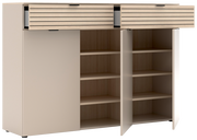 Garderoben-Set mit zwei offenen Schranktüren und zwei Schubladen, Frontansicht