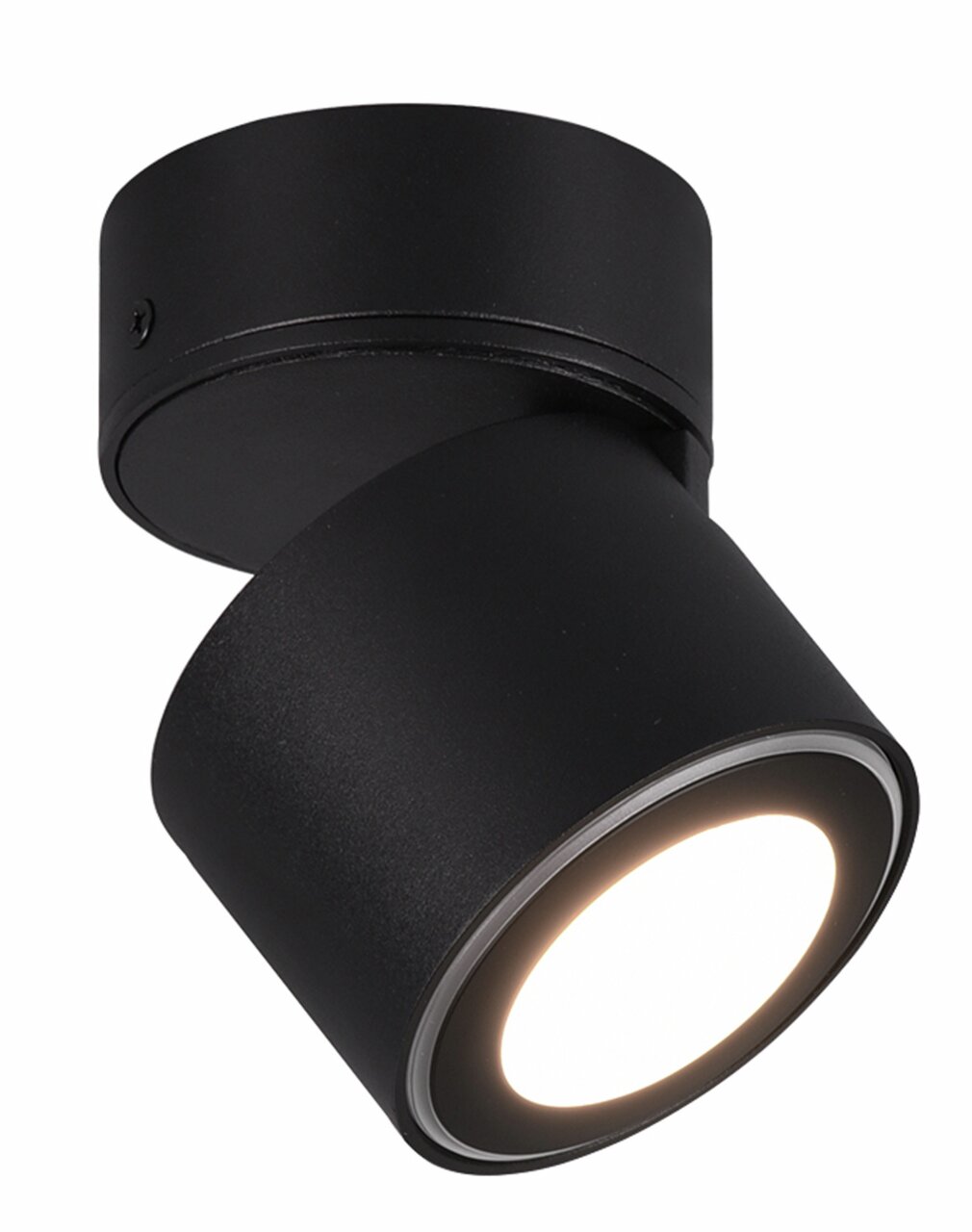 Schwarzer LED-Einbau- und Aufbauspot TAURUS, seitliche Perspektive, leuchtend