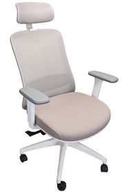 Moderner Drehstuhl mit Kopfstütze und Armlehnen, seitliche Perspektive