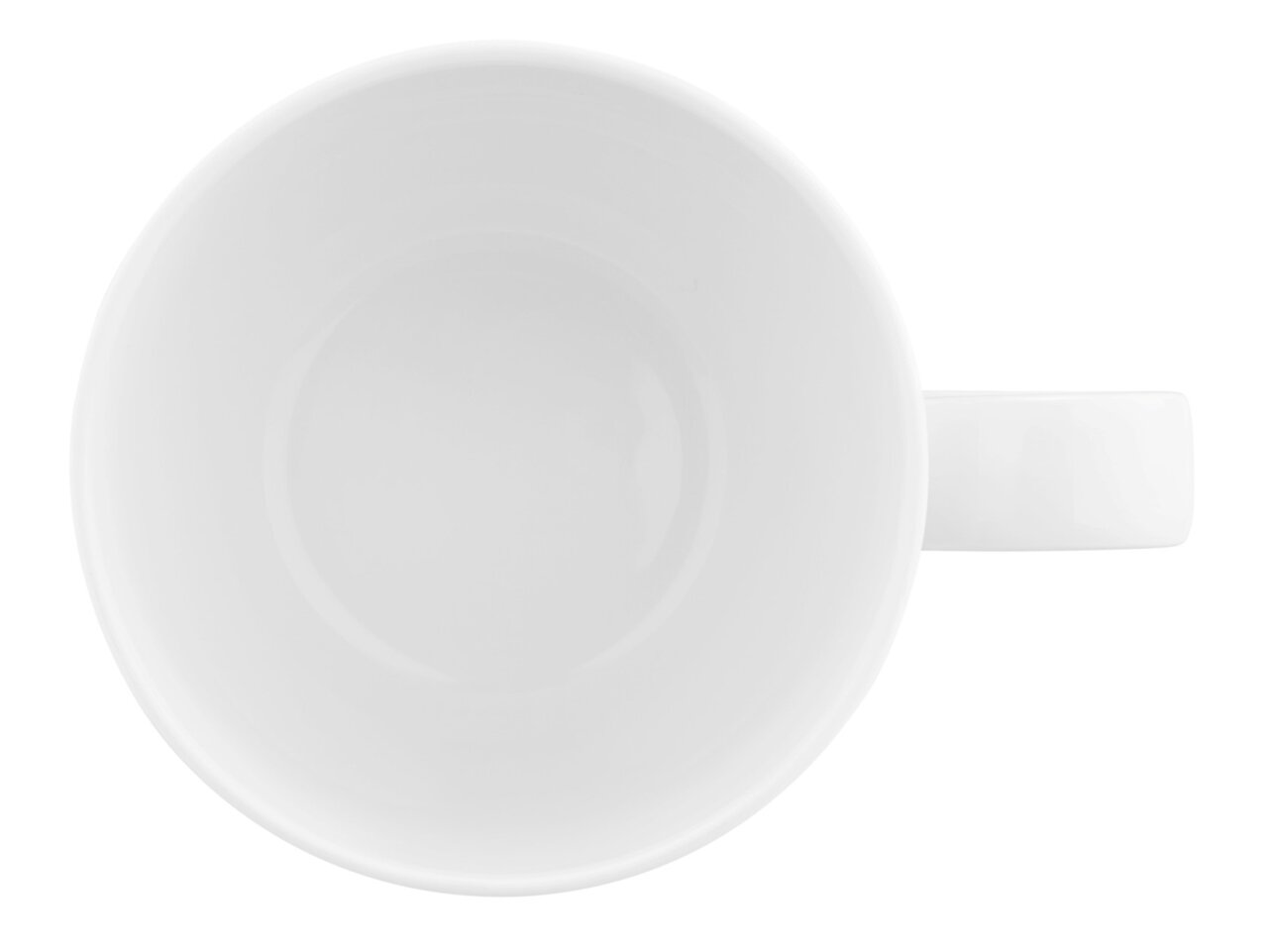 Weiße Kaffeetasse von oben mit Henkel rechts