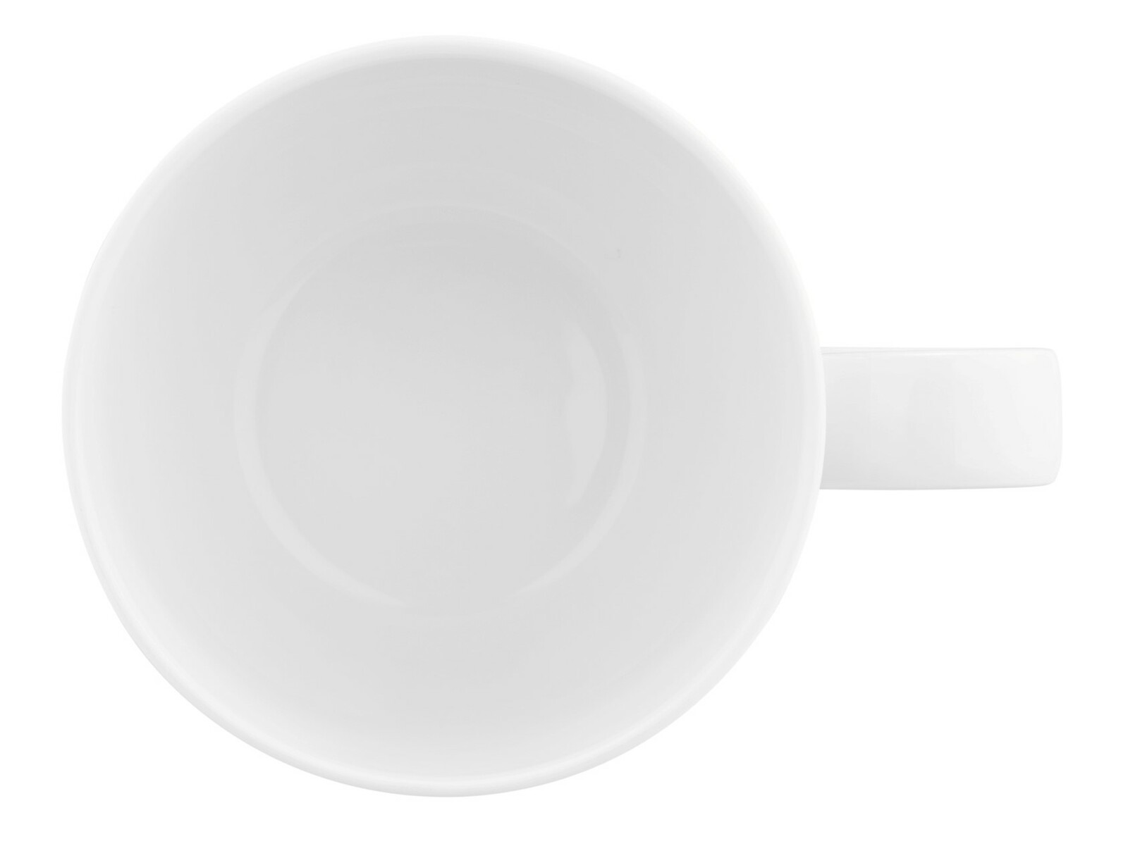 Weiße Kaffeetasse von oben mit Henkel rechts