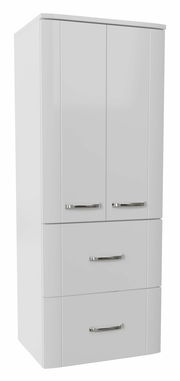 Weißer Midischrank mit zwei Türen und zwei Schubladen, Frontansicht