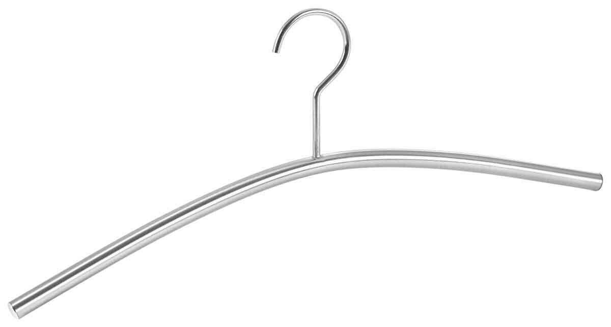 Metall-Kleiderbügel in seitlicher Ansicht mit gebogenem Design und Haken.