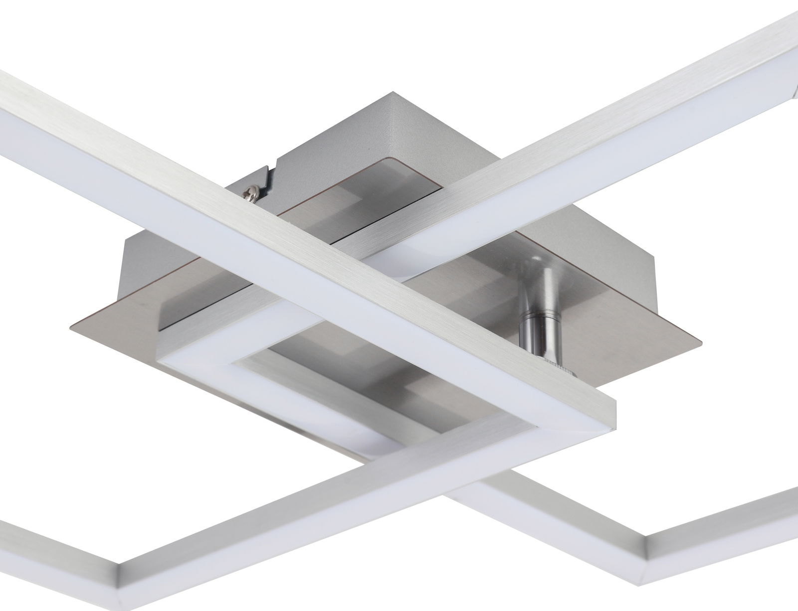 Moderne LED-Deckenleuchte Panther in silberner Optik, seitliche Perspektive