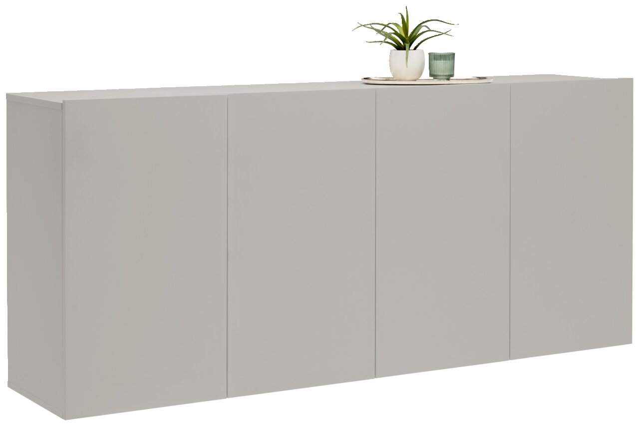 Hom´in Hangend dressoir NEWNIQ Hängesideboard in moderner, minimalistischer Optik, seitliche Perspektive, mit Dekoration obenauf